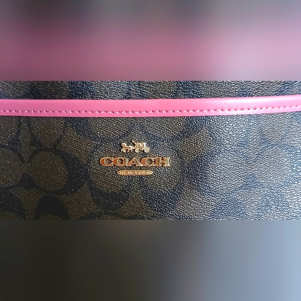 Coach Signature File Bag Brown and Pink Crossbody Bag